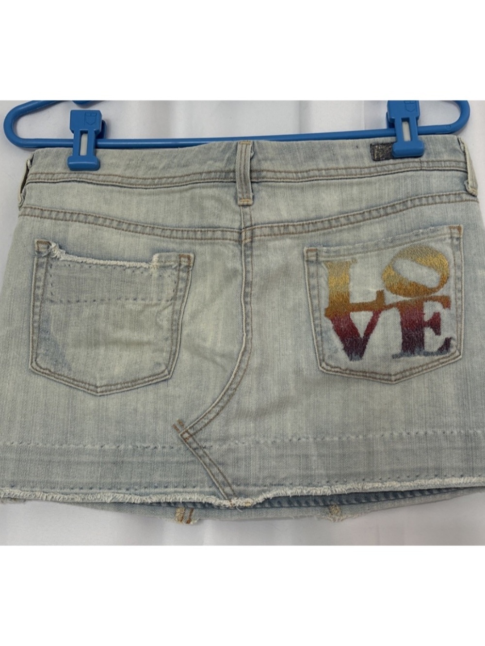 CITIZENS OF HUMANITY Size 29 Faded Denim Jean Mini Skirt LOVE Embroidered Faded